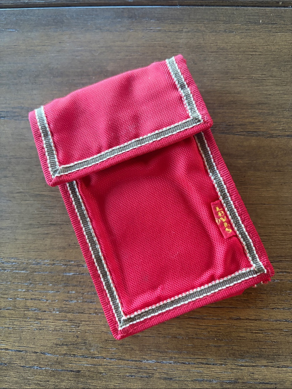 Vintage Levi's Nylon Velcro Cigarette Case Wallet Accessory 1980's Red & Brown